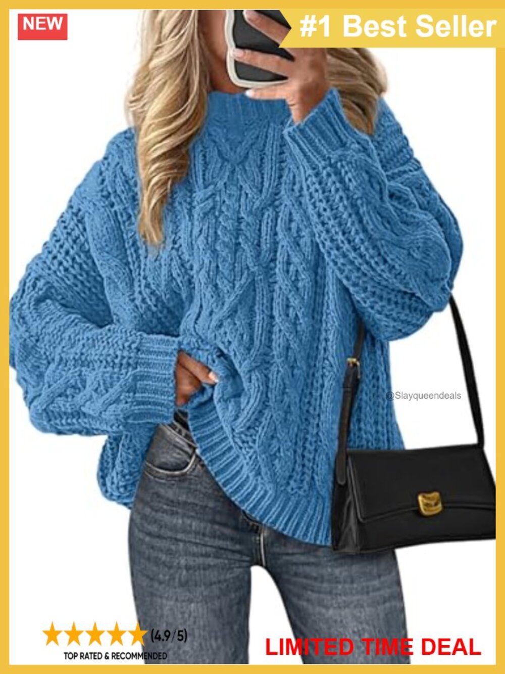 Oversized Chunky Cable Knit Pullover Sweater Crew Neck